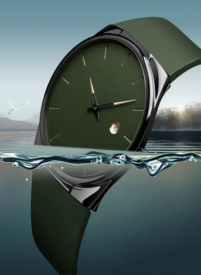BESTKANG Men's Sports Casual Quartz Watch, 30m Water Resistant, Date Window, Alloy Case & Silicone Strap, 5 Color Options (Black/Red/Khaki/Blue/Army Green) for Everyday, Dress & Outdoor, Green, Fallow - Image 3