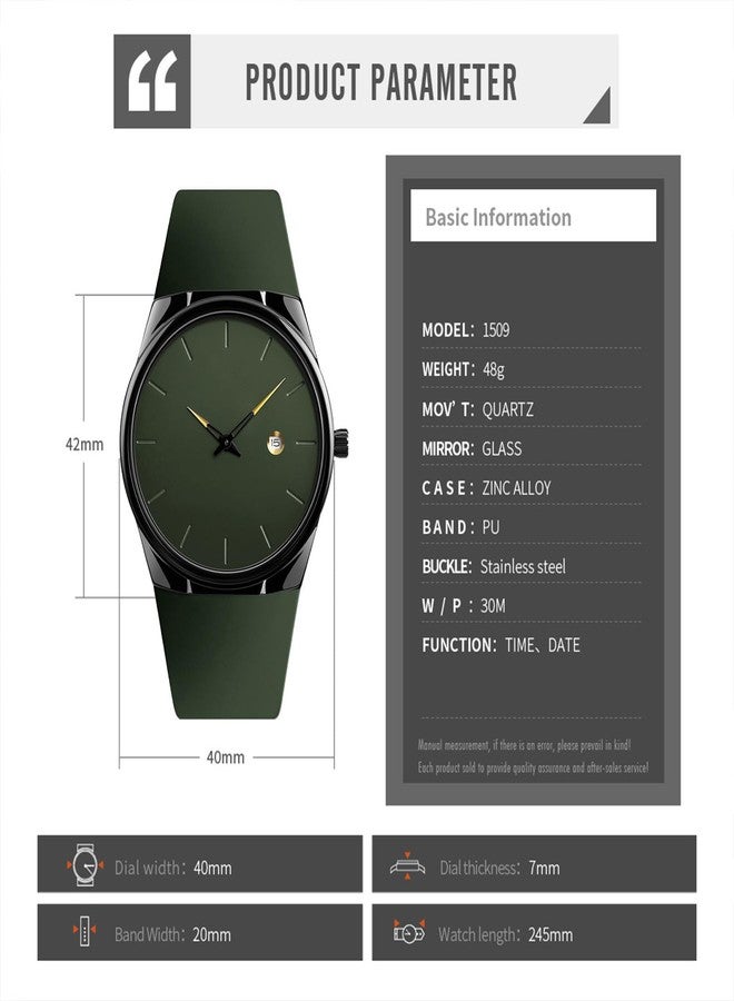 BESTKANG Men's Sports Casual Quartz Watch, 30m Water Resistant, Date Window, Alloy Case & Silicone Strap, 5 Color Options (Black/Red/Khaki/Blue/Army Green) for Everyday, Dress & Outdoor, Green, Fallow - Image 5
