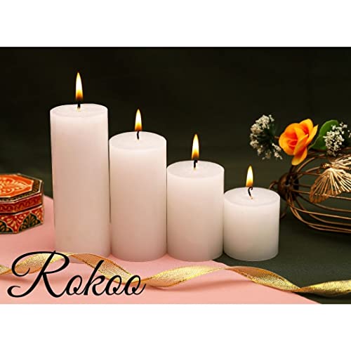 ROKOO Diwali Decor Scented Pillar Candles Pack of 4 Long Hour Burning Candle Perfect for Emergency, Chime Candles, Candles for Wedding, Dinner, Christmas Diwali Home Decorations (Jasmine) - Image 3