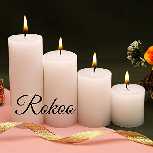 ROKOO Diwali Decor Scented Pillar Candles Pack of 4 Long Hour Burning Candle Perfect for Emergency, Chime Candles, Candles for Wedding, Dinner, Christmas Diwali Home Decorations (Jasmine) - Image 1