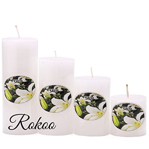 ROKOO Diwali Decor Scented Pillar Candles Pack of 4 Long Hour Burning Candle Perfect for Emergency, Chime Candles, Candles for Wedding, Dinner, Christmas Diwali Home Decorations (Jasmine) - Image 2