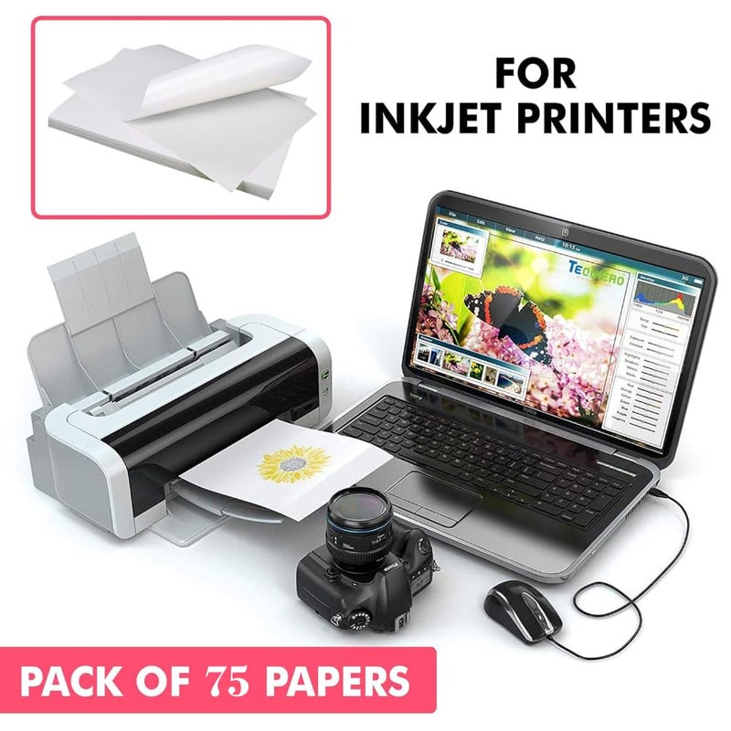 RPLUS STORES Glossy Sticker Paper A4 Size Self Adhesive Photo Paper 120 GSM Compatible for Inkjet Printer Instant Drying Sticker Printing Label for Art DIY Label Printing Multipurpose Uses (75) - Image 4