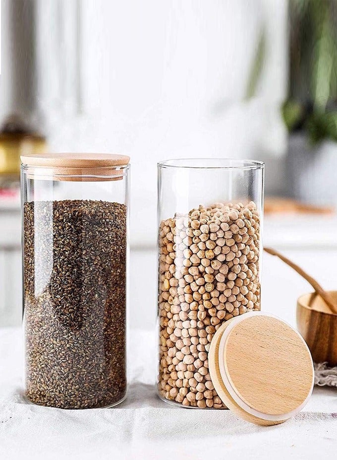 1Chase Set of 2- 1200 ML Borosilicate Round Glass Food Storage Jar With Bamboo Lid for Candy Cookie Rice Sugar Flour Pasta Nuts - Image 3