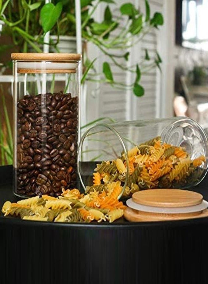 1Chase Set of 2- 1200 ML Borosilicate Round Glass Food Storage Jar With Bamboo Lid for Candy Cookie Rice Sugar Flour Pasta Nuts - Image 2