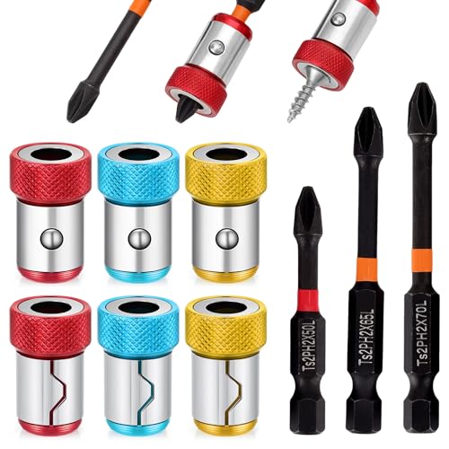 KINYFY 6 Pcs Strong Magnetic Screw Ring with 3 Pcs Ph2 Screwdriver Bit Set, 1/4 Inch/6.35 mm Universal Magnetizer Screw Removable for Hex Screwdriver and Power Bits - Image 1