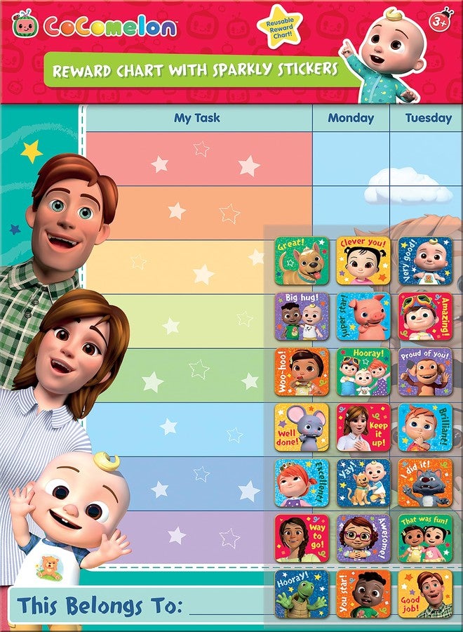 Paper Projects CoComelon Everyday Reward Chart | Includes 56 Sparkly Stickers | Colourful Chart is Wipe-Clean - Image 1