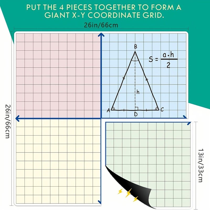 Oversized Magnetic Grid Coordinate Dry Erase Whiteboard 26 X 26 Inches 4 Color Grid Line Drawing Board Graphing Chart Reusable Learning Supply for Teachers Classrooms Home Use - Image 2
