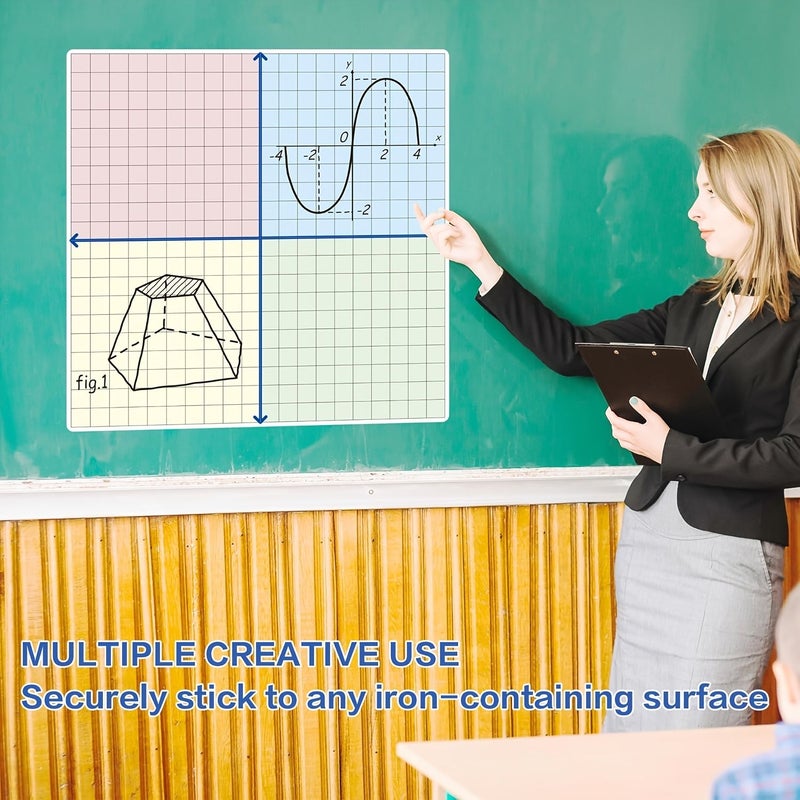 Oversized Magnetic Grid Coordinate Dry Erase Whiteboard 26 X 26 Inches 4 Color Grid Line Drawing Board Graphing Chart Reusable Learning Supply for Teachers Classrooms Home Use - Image 1