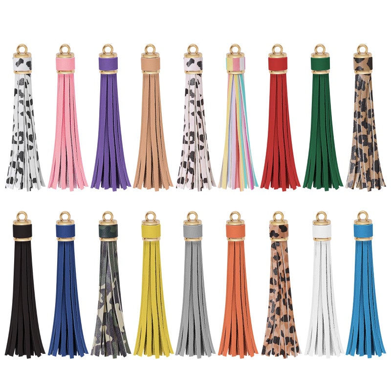 HOVEOX 18 Pieces Faux Leather Tassel Keychain Tassels Artificial Leather Tassel Bulk 39 inch Tassels for Craft Making Mixed Color - Image 3