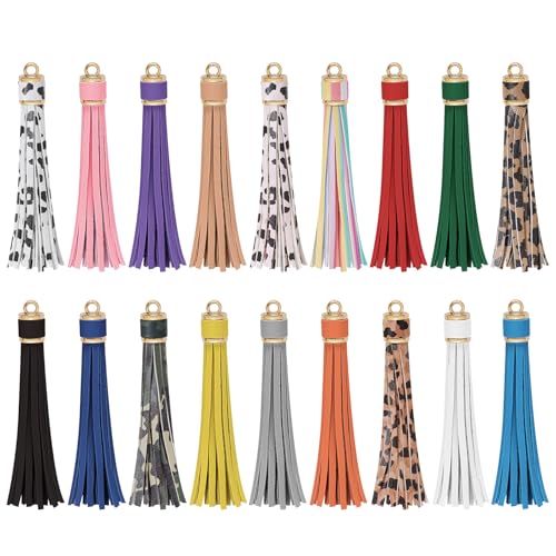 HOVEOX 18 Pieces Faux Leather Tassel Keychain Tassels Artificial Leather Tassel Bulk 39 inch Tassels for Craft Making Mixed Color - Image 1