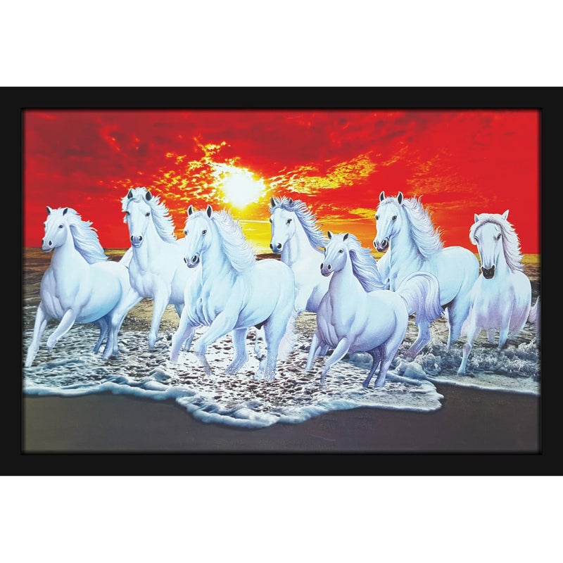 Mad Masters 7 Running Horses Vastu Vaastu Lucky Hanging Home Decor Painting for Living Room Bedroom Decoration MM 3066 8x12 Inch Paper Without Plexi Glass