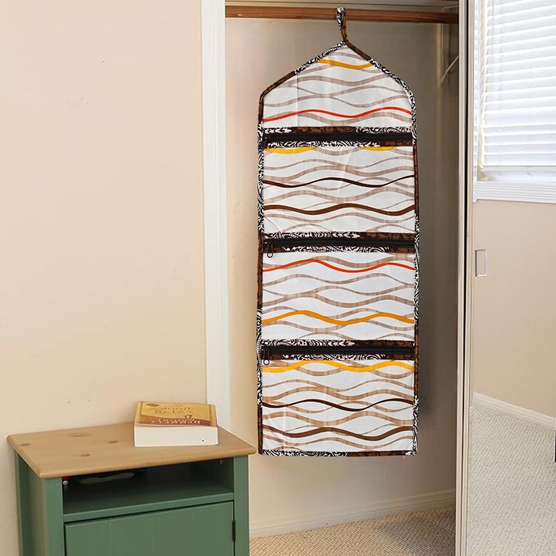 Kuber Industries Wall Hanging Closet Organizer for Wardrobe with 3 Pockets Zip Letter Holder Socks Tie Storage Pouches Printed Brown - Image 2