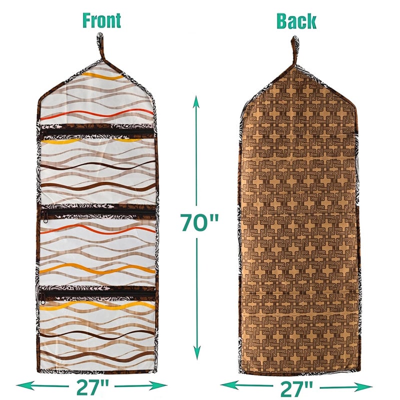 Kuber Industries Wall Hanging Closet Organizer for Wardrobe with 3 Pockets Zip Letter Holder Socks Tie Storage Pouches Printed Brown - Image 3