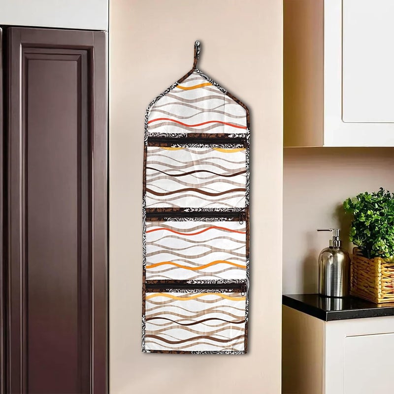 Kuber Industries Wall Hanging Closet Organizer for Wardrobe with 3 Pockets Zip Letter Holder Socks Tie Storage Pouches Printed Brown - Image 1