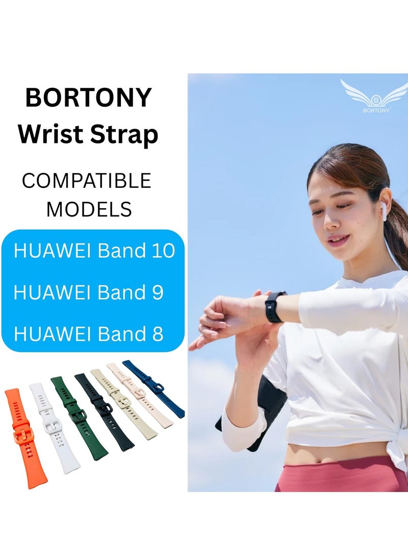 BORTONY Huawei Band 8/9/10 Replacement Watch Straps Band  Durable Silicone Wrist Strap Adjustable for Women Men Fashion Sport Strap Compatible for Huawei Band 10/9/8 - Image 2