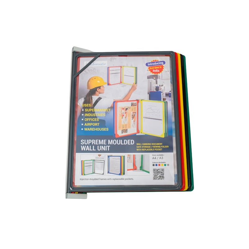 Infomate A4 with 10 folders Wall Unit Folders – Wall Hanging Document Organizer with Quick-Insertion Transparent Pockets, Multicolored Folders - Image 3
