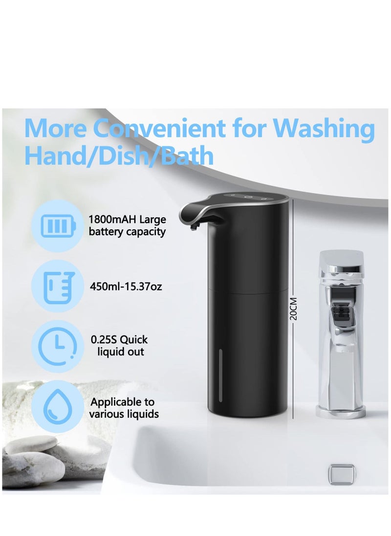 Automatic Foam Soap Dispenser, Touchless, 5 Level Adjustable Sensor Electric Dish Soap Dispenser,  450ML Hand Soap Dispenser, USB C Rechargeable for Bathroom Kitchen
