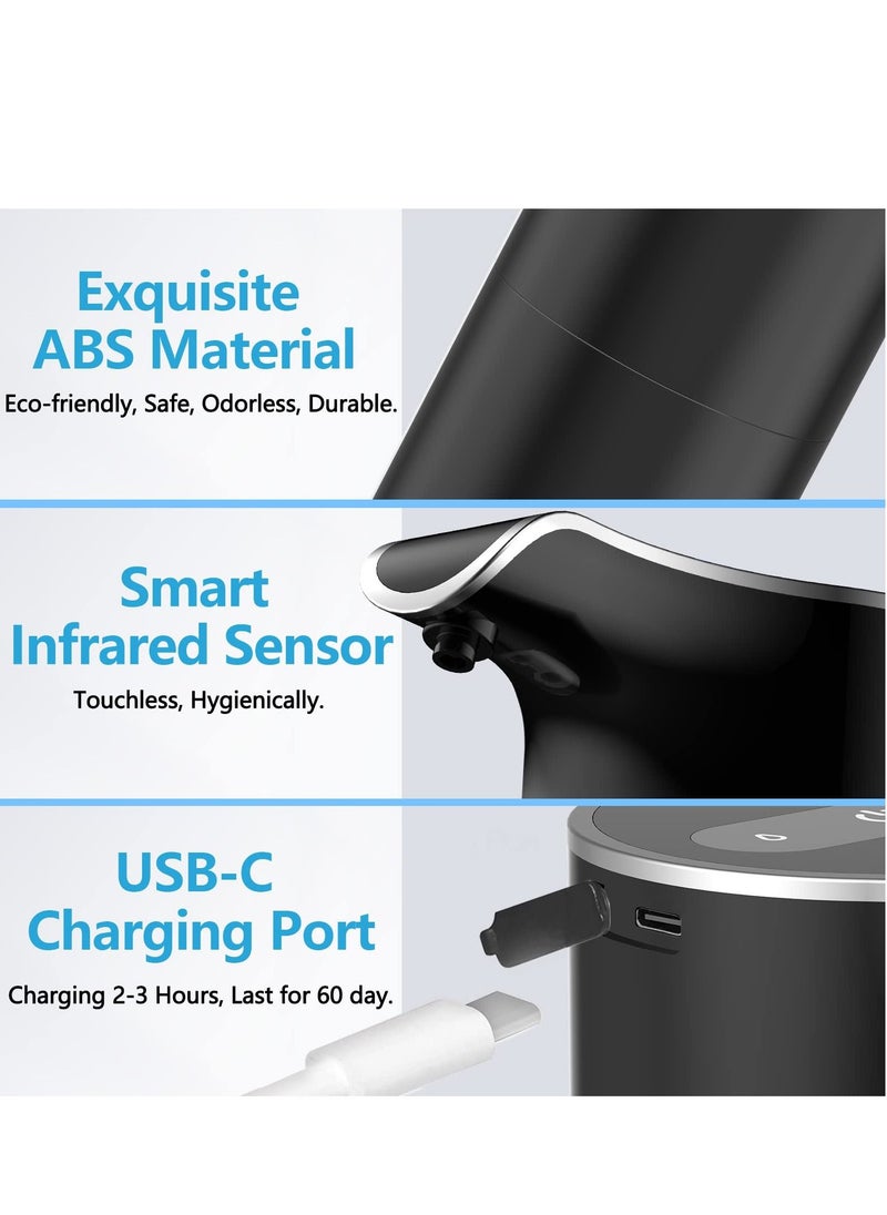 Automatic Foam Soap Dispenser, Touchless, 5 Level Adjustable Sensor Electric Dish Soap Dispenser,  450ML Hand Soap Dispenser, USB C Rechargeable for Bathroom Kitchen