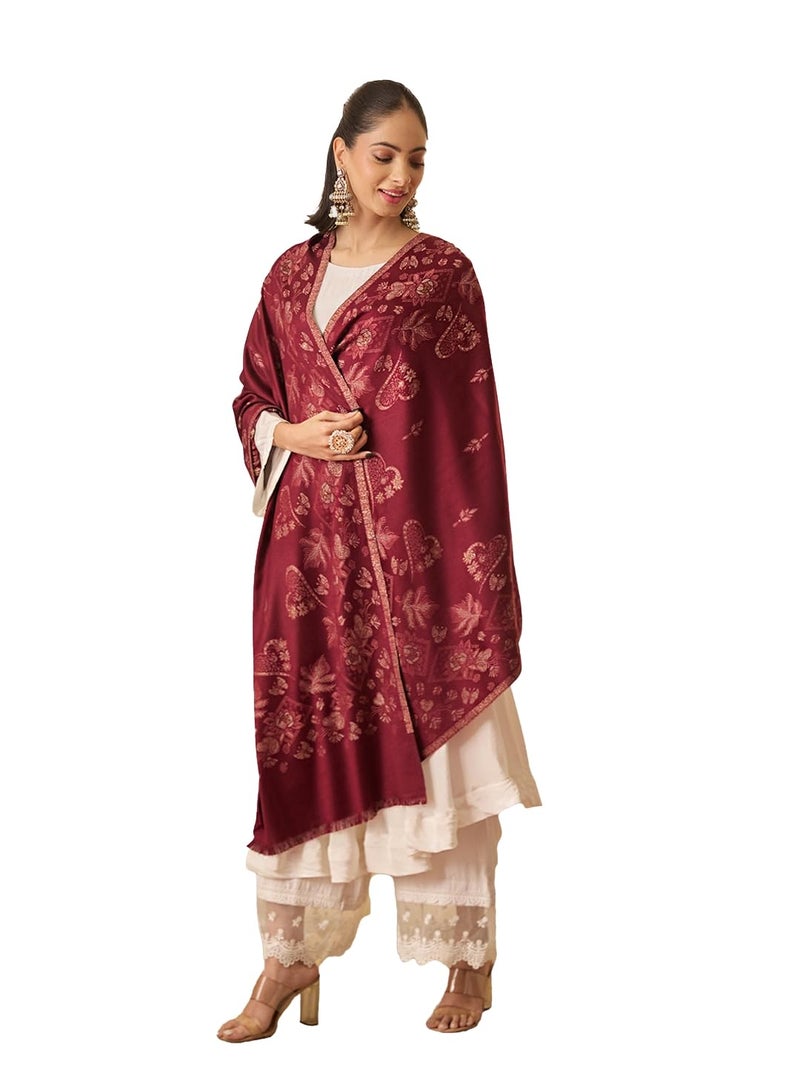Pashmoda Women Eternal Blooms Kaani Wool Blend Stole (Size : 28x80in, 71X203cm) AVST08 - Image 1