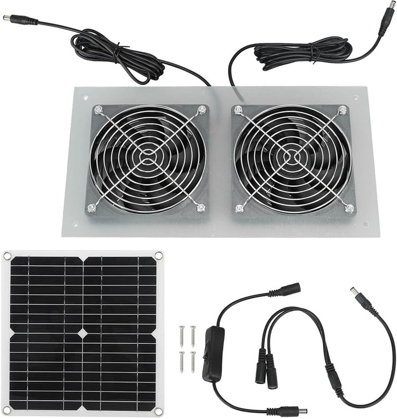 15 Panel Solar Powered Dual Fan Kit IP65 Waterproof Enhanced Low Noise Motor - Image 1