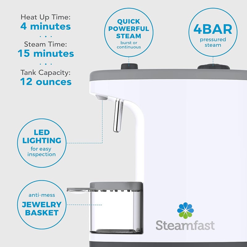 Steamfast SF-1000 JULE Steam Jewelry Cleaner, LED Lighting, Chemical Free, 15 Minute Run-Time, Included Cleaning Accessories, 12-Ounce Water Tank, Quick Heat-Up Time, White - Image 5