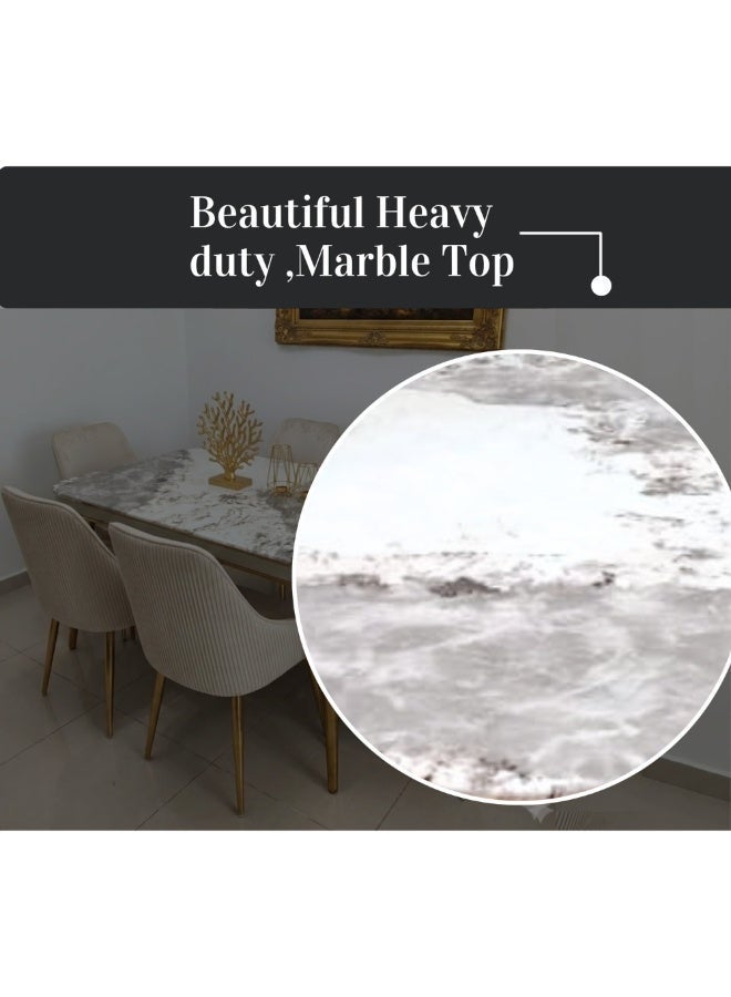 LHFHOMT-7-Pieces Dining Set, (Free Installation) 1 Piece Marble Top Rectangular Table With with 6 Upholstered Velvet Chairs Modern Design Furniture for Home, Kitchen, Dining Room, Restaurant - Image 3