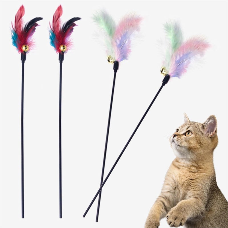 4 Pcs Cat Toy Feather Wand - Interactive Teaser Wand for Cats - Image 1