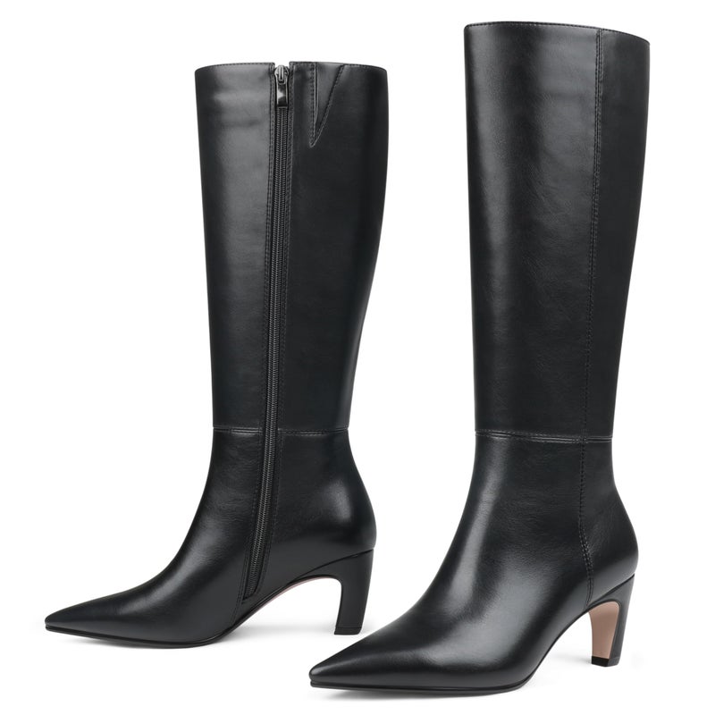 COLETER Women's Knee High Boots Pointed Toe Kitten Low Heel Tall Boots Comfortable Fall Winter Long Boots Black 8.5US - Image 1