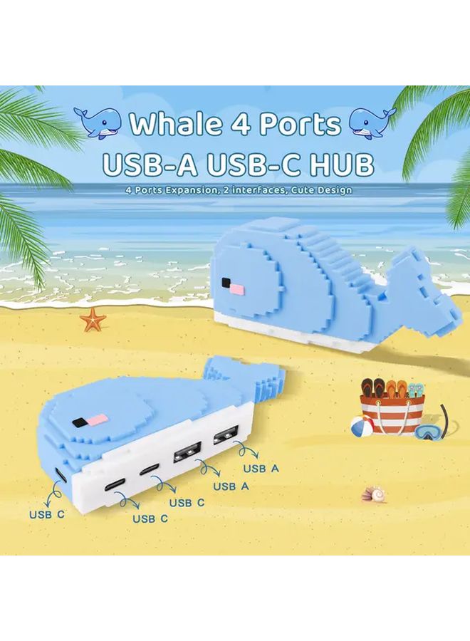 محور USB Blue Whale مع منفذين USB A ومنفذين USB C هدية مكتبية مدمجة - Image 1