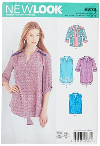 NEW LOOK 6374 Misses' Shirts with Sleeve and Length Options Sewing Kit, Size A (10-12-14-16-18-20-22) - Image 1