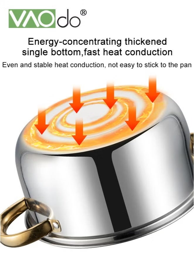 فاو دو طقم أواني ومقالي من 12 قطعة، طقم أواني طهي من الفولاذ المقاوم للصدأ مع أغطية أواني زجاجية، طقم أواني طهي للمطبخ، آمن للغسل في غسالة الأطباق والفريزر باللون الذهبي - Image 4