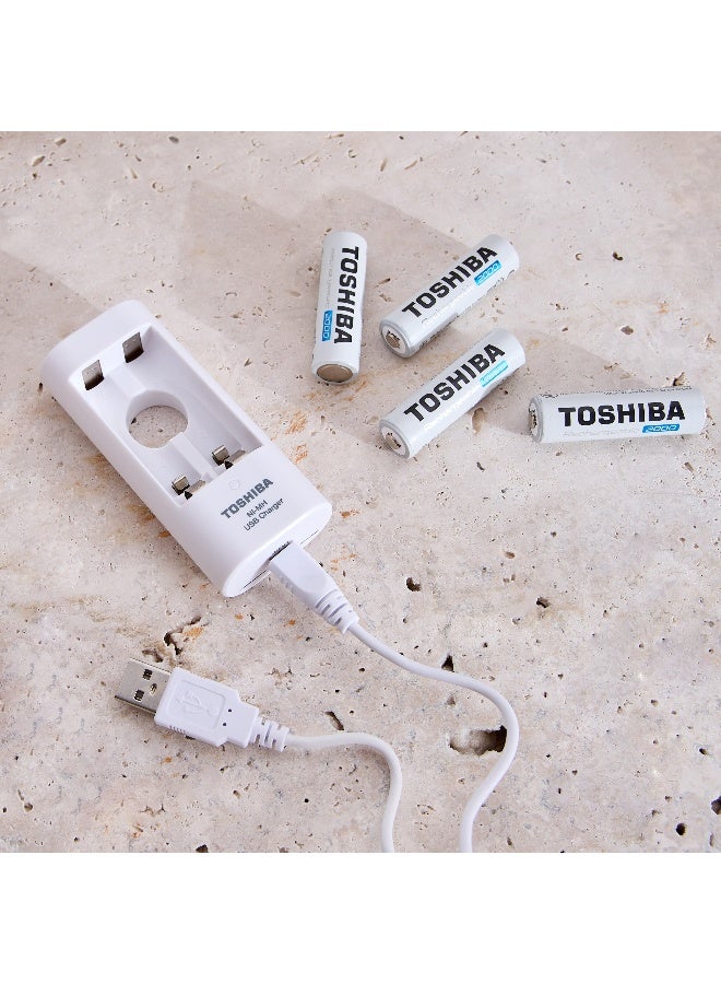 Home Box Toshiba 4-Piece 2000Mah AA Battery Set with USB Charger - Image 2