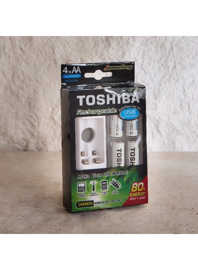 Home Box Toshiba 4-Piece 2000Mah AA Battery Set with USB Charger - Image 3