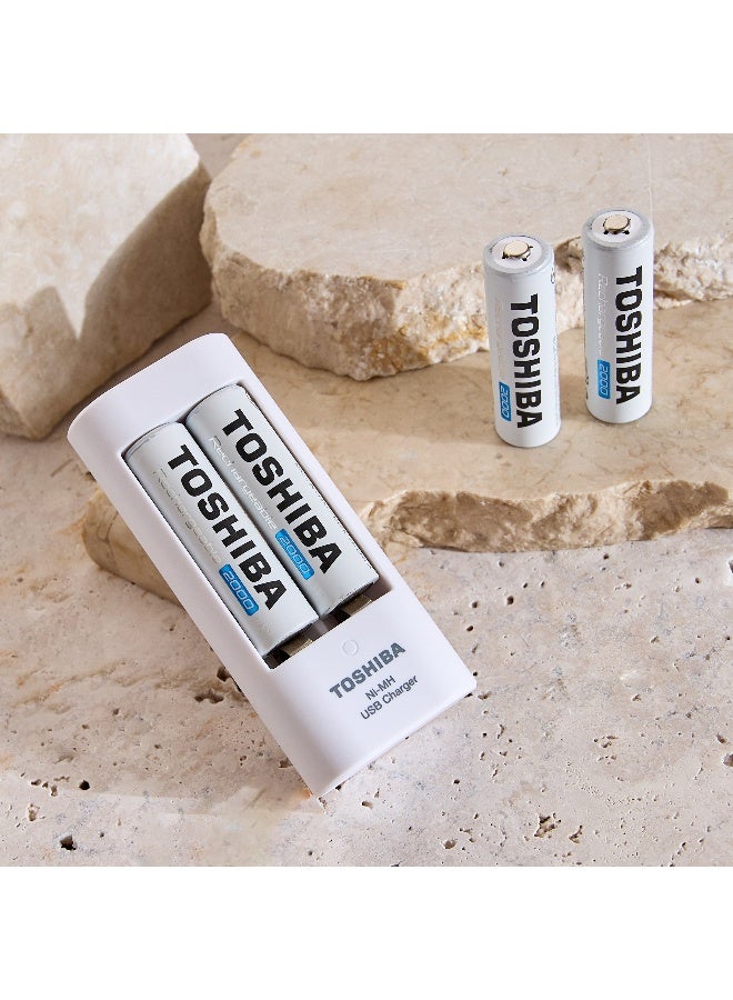 Home Box Toshiba 4-Piece 2000Mah AA Battery Set with USB Charger - Image 1