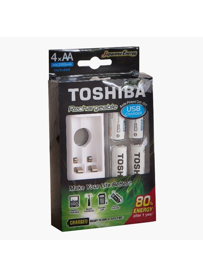 Home Box Toshiba 4-Piece 2000Mah AA Battery Set with USB Charger - Image 4