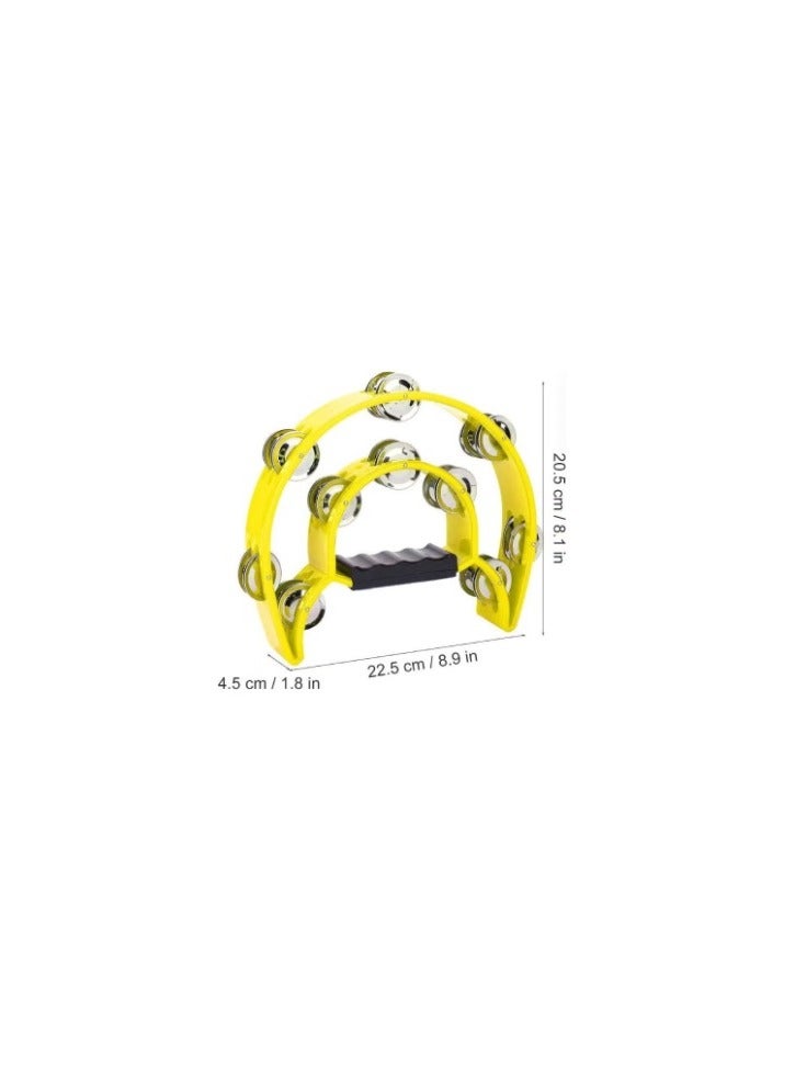 Hand Tambourine Double Row Jingle Handbell Tambourine Percussion Musical Instrument  (Yellow) - Image 2