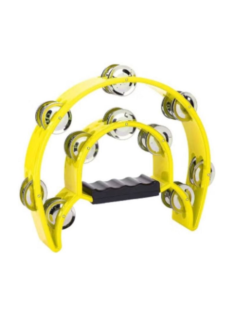 Hand Tambourine Double Row Jingle Handbell Tambourine Percussion Musical Instrument  (Yellow) - Image 1