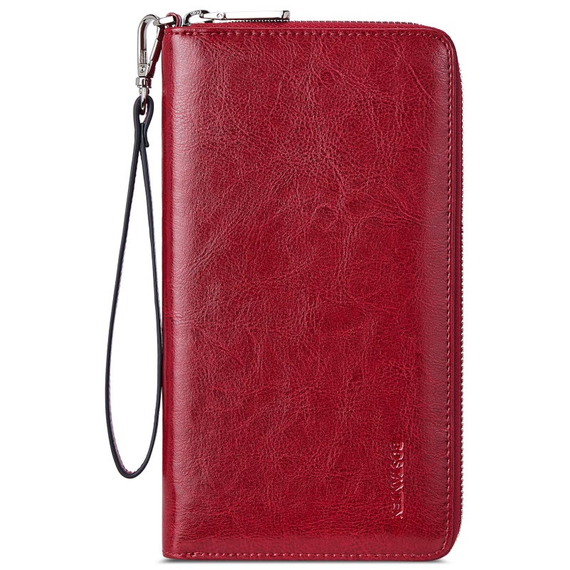BOSTANTEN Leather Wallets for Women RFID Blocking Zip Around Credit Card Holder Phone Clutch Red - Image 1