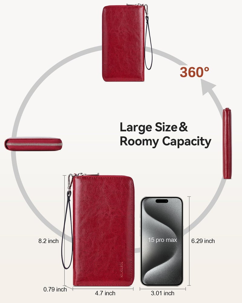 BOSTANTEN Leather Wallets for Women RFID Blocking Zip Around Credit Card Holder Phone Clutch Red - Image 4