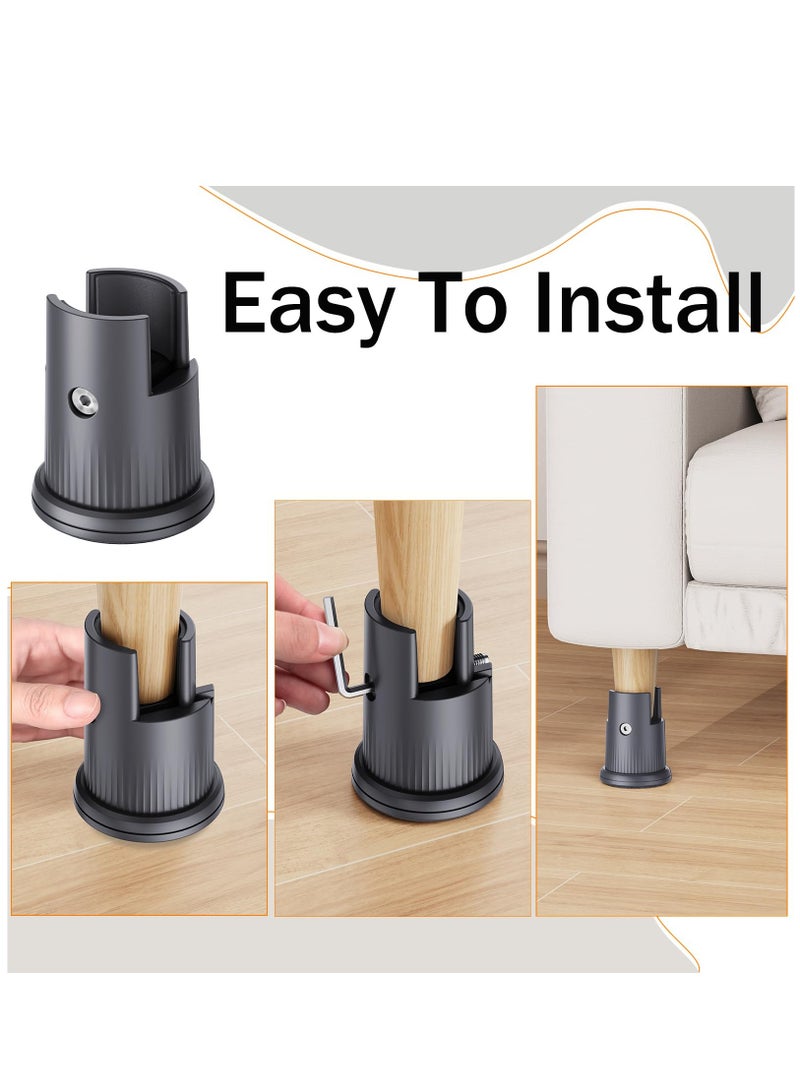 Adjustable Bed Risers with Arc-Shaped Retaining Clip, Fit Legs Diameter from 0.59–1.65 Inch, Elevation in Heights 2.36 Inch Heavy Duty Bed Risers Supports Up to 5000 Lbs(Gray, 4 Pack) - Image 3