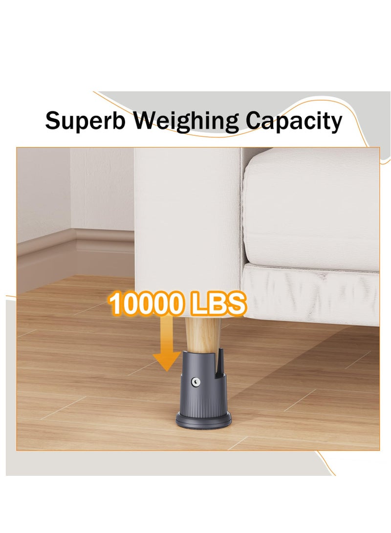 Adjustable Bed Risers with Arc-Shaped Retaining Clip, Fit Legs Diameter from 0.59–1.65 Inch, Elevation in Heights 2.36 Inch Heavy Duty Bed Risers Supports Up to 5000 Lbs(Gray, 4 Pack) - Image 4