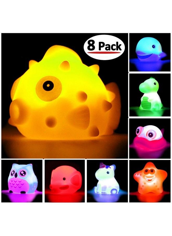 JASNKKONT - Bath Toys 8 Pcs Light Up Floating Rubber Animal Toys Set Flashing Color Changing Light In Water Baby Infants Kids Toddler Child Preschool Bathtub Bathroom Shower Games Swimming Pool Party - Image 1
