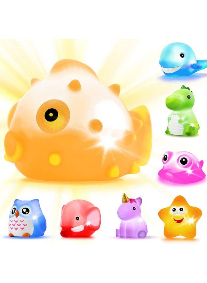JASNKKONT - Bath Toys 8 Pcs Light Up Floating Rubber Animal Toys Set Flashing Color Changing Light In Water Baby Infants Kids Toddler Child Preschool Bathtub Bathroom Shower Games Swimming Pool Party - Image 1