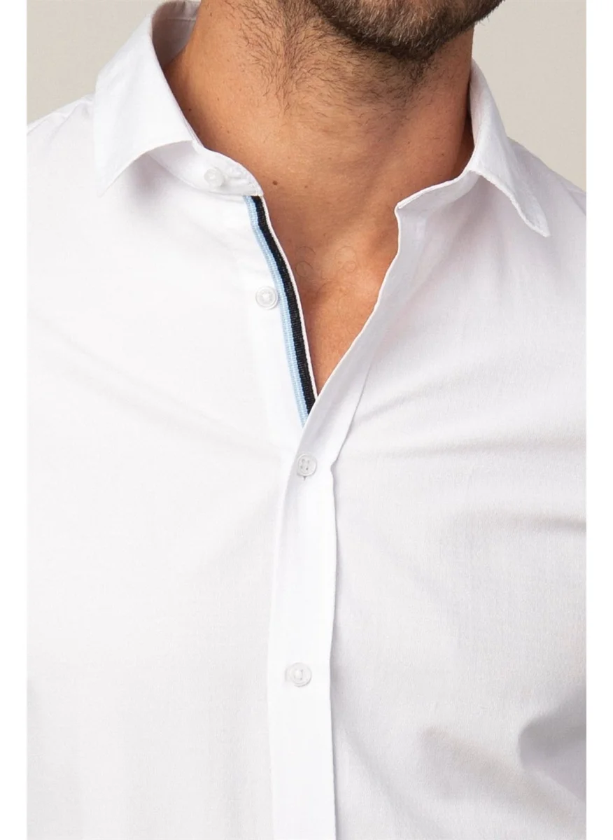 Tudors Slim Fit Long Sleeve Dobby Button Placket Cuff Inside Piping Men's Shirt