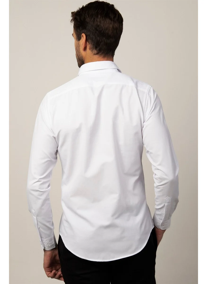 Tudors Slim Fit Long Sleeve Dobby Button Placket Cuff Inside Piping Men's Shirt