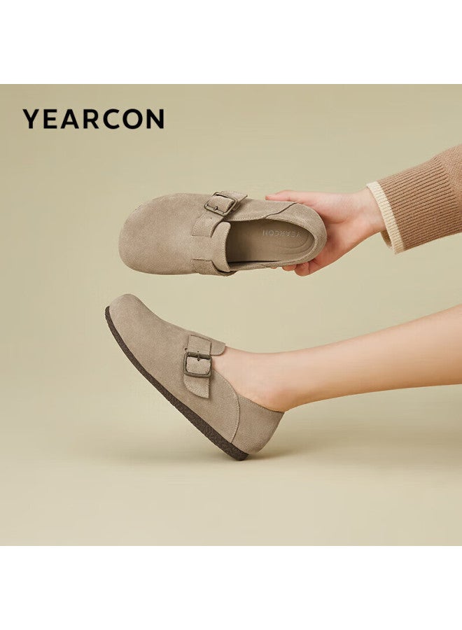 YEARCON Yierkang Women's Slip-on Round Toe Shoes, Autumn Closed-toe Flat Niche Birkenstock-style Women's Flats 26790w Khaki 38 - Image 1