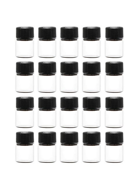 20 Pcs 1Ml Mini Glass Bottles Clear Essential Oil Vials Empty Cosmetic Sample Containers With Black Lid For Essential Oilsperfumesaromatherapy (1 Ml)