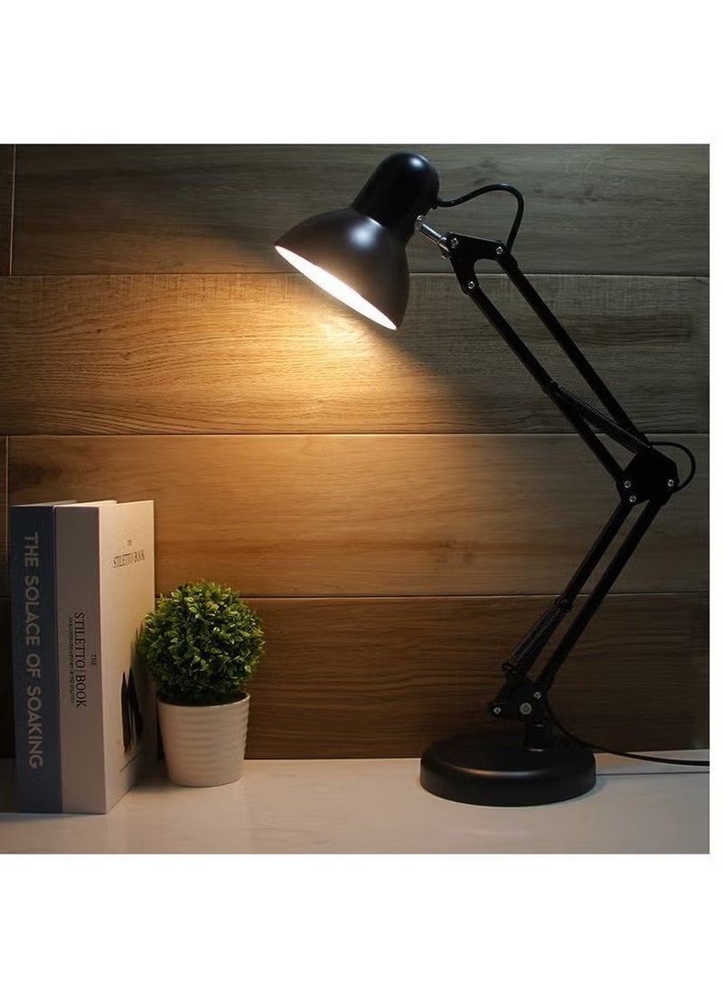 Arabest Metal Swing Arm Desk Lamp Interchangeable Base Or Clamp Classic Architect Clip On Study Table Lamp Multi Joint Adjustable Arm Black Finish including Energy Saving LED Bulb (Floor Lamp)  - Image 1