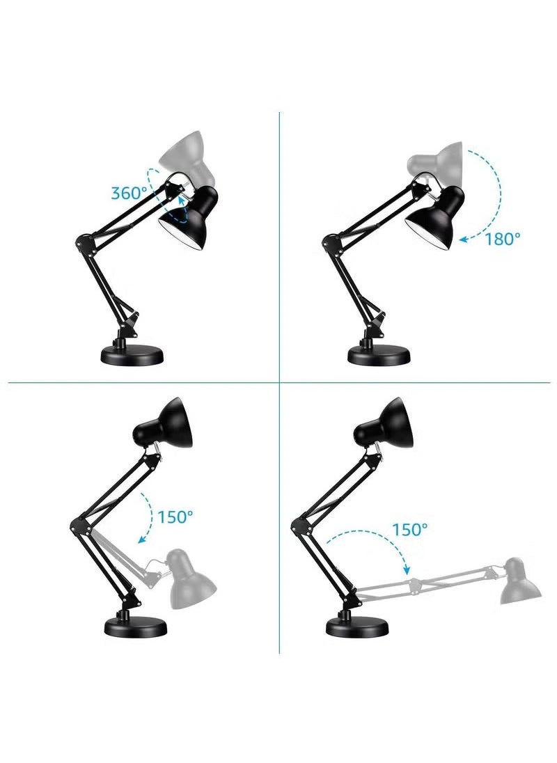 Arabest Metal Swing Arm Desk Lamp Interchangeable Base Or Clamp Classic Architect Clip On Study Table Lamp Multi Joint Adjustable Arm Black Finish including Energy Saving LED Bulb (Floor Lamp)  - Image 2