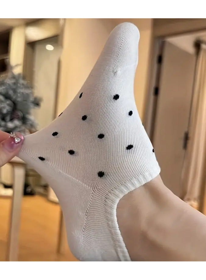 Rozino 4 Pairs Polka Dot Pattern Boat Socks, Simple Comfy & Breathable Socks, Women's Stockings & Hosiery - Image 4